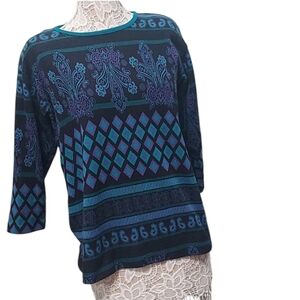 The American collection 80s black blue purple diamond paisley pattern sweater
